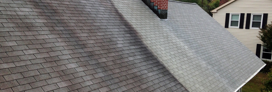 Roof washing before and after comparison